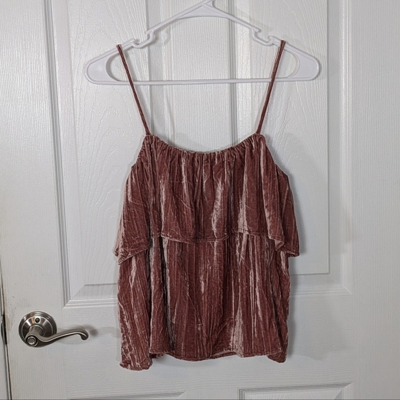 NWT Madewell Crushed Velvet Pleated Ruffle Camisole Silk Blend Pink Tank Size S - Picture 2 of 8
